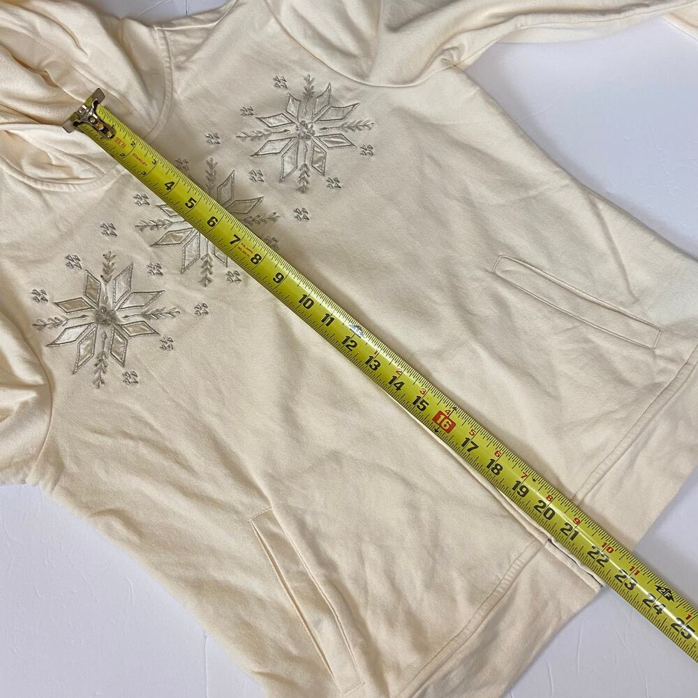 Lauren Ralph Lauren Women's Ivory Snowflake Sparkle Embroidered Hoodie Large - Picture 8 of 10